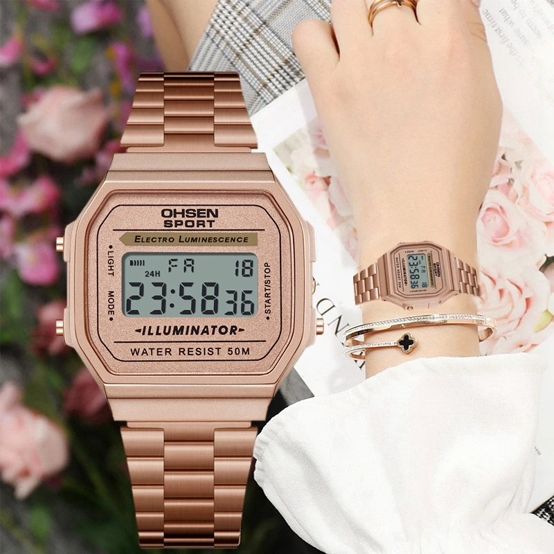 Women Watch Black fashion Waterproof Digital Ladies Watches Rectangel Dial Electronic Outdoor Sport Wristwatches Alarm Clocks