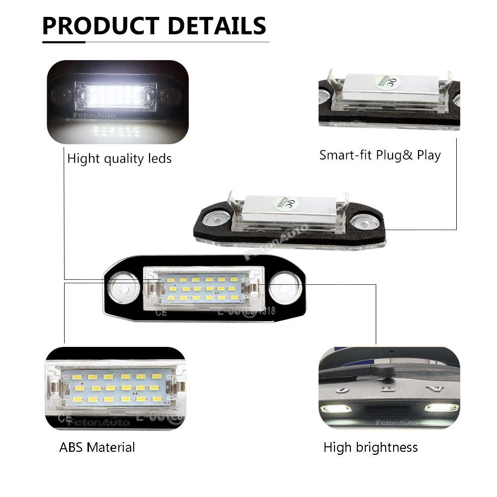 For Volvo C30 C70 S60 S80 V50 XC60 XC70 XC90  LED White No Error Number License Plate Light Car Light LED License Plate Light