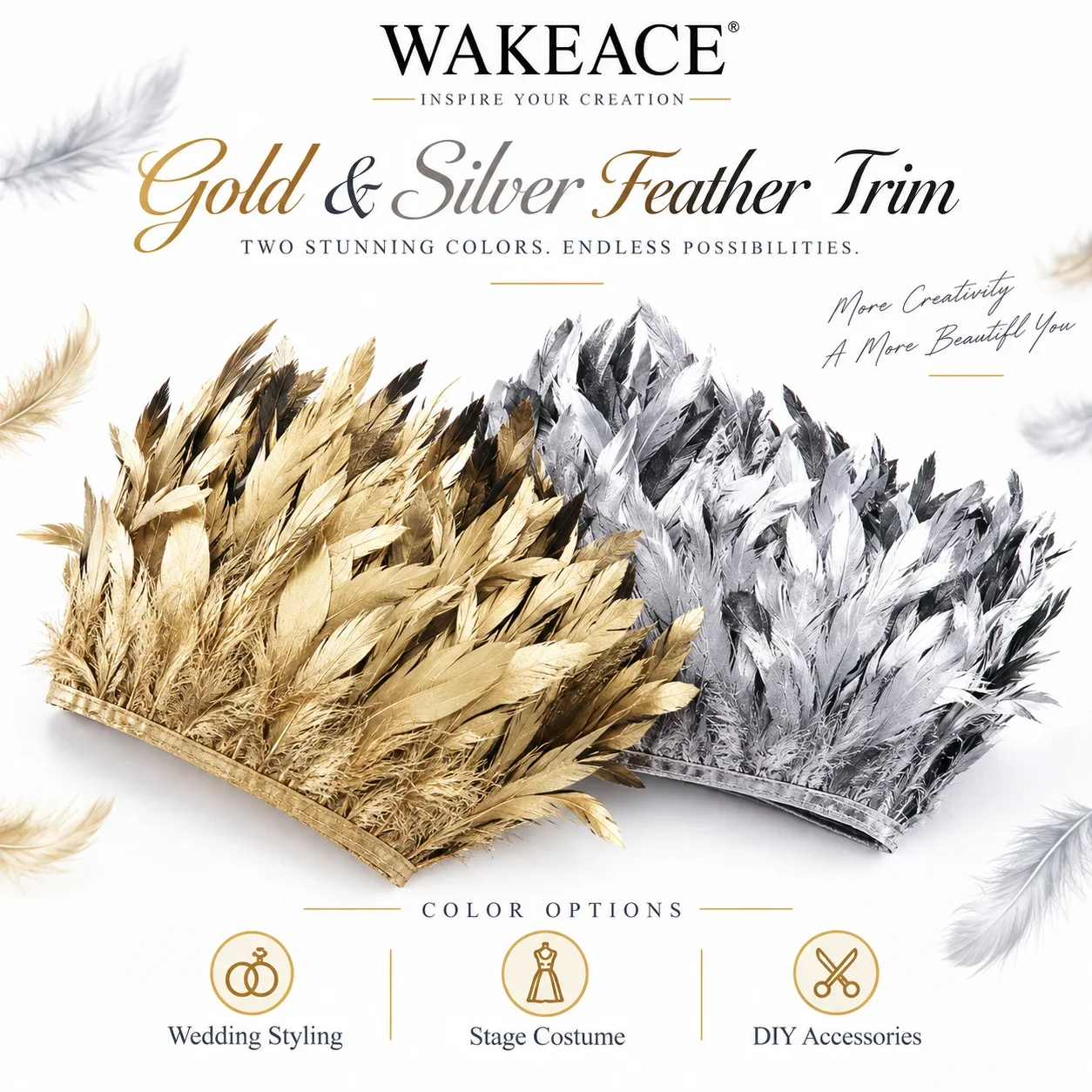 WAKEACE 1M Rooster Feather Tassel Decoration 13-18cm Decorative Feathers, DIY Wedding Sewing Crafts Clothing Party Decoration 5