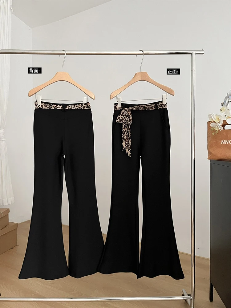 Women French Vintage Bell Bottoms 2000s Aesthetic Flare Pants With Belt Baggy Pantalones Old Money Low Rise Long Trousers Chic