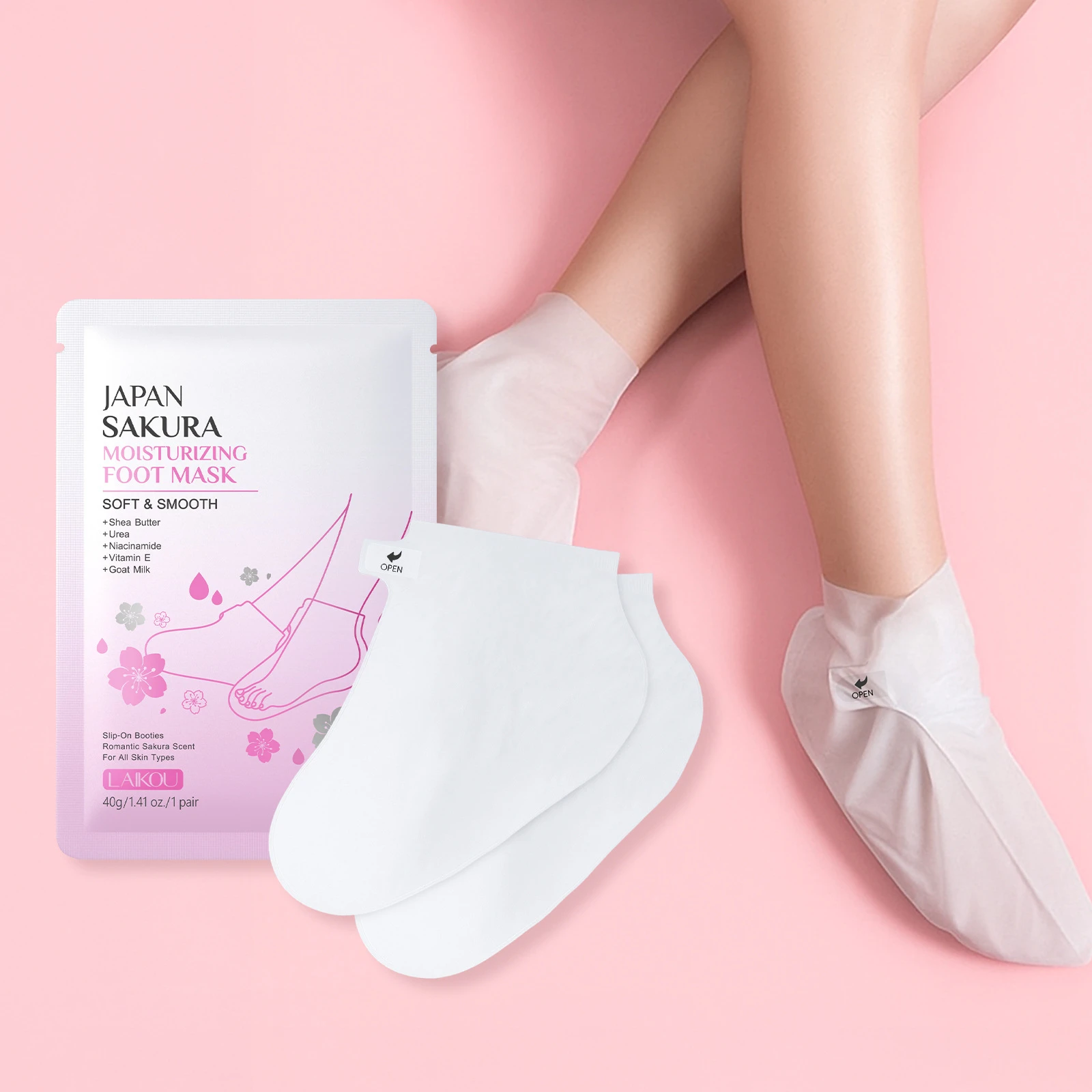 LAIKOU Sakura Foot Mask, Moisturizing Hydrating Foot Care for Dry Cracked Heels, Softening Nourishing Foot Socks 40g Self Care