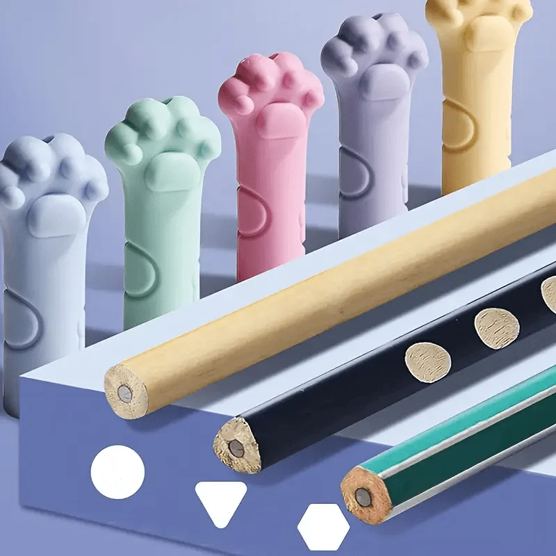 15pcs Random Colors Cute Paw-Shaped Erasers - with Pencil Caps, Durable PP Material, Suitable for School, Office, And Home