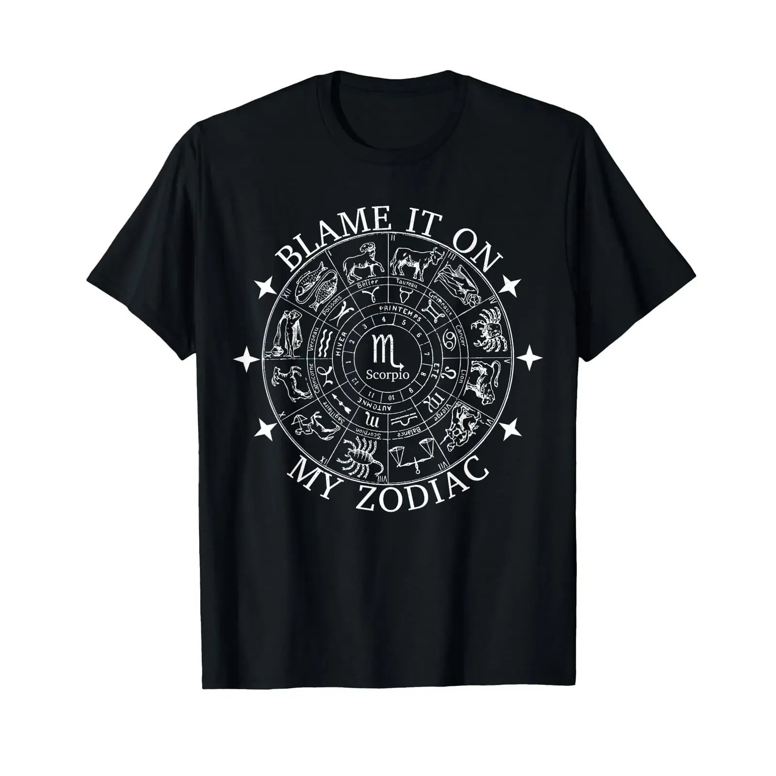 Camiseta Vintage Estampada Horóscopo Escorpião: Blame It On My Sternzeichen Skorpion Schild Geburtstag Horoskop Lustig, Respirável e Ligeiramente Lavada