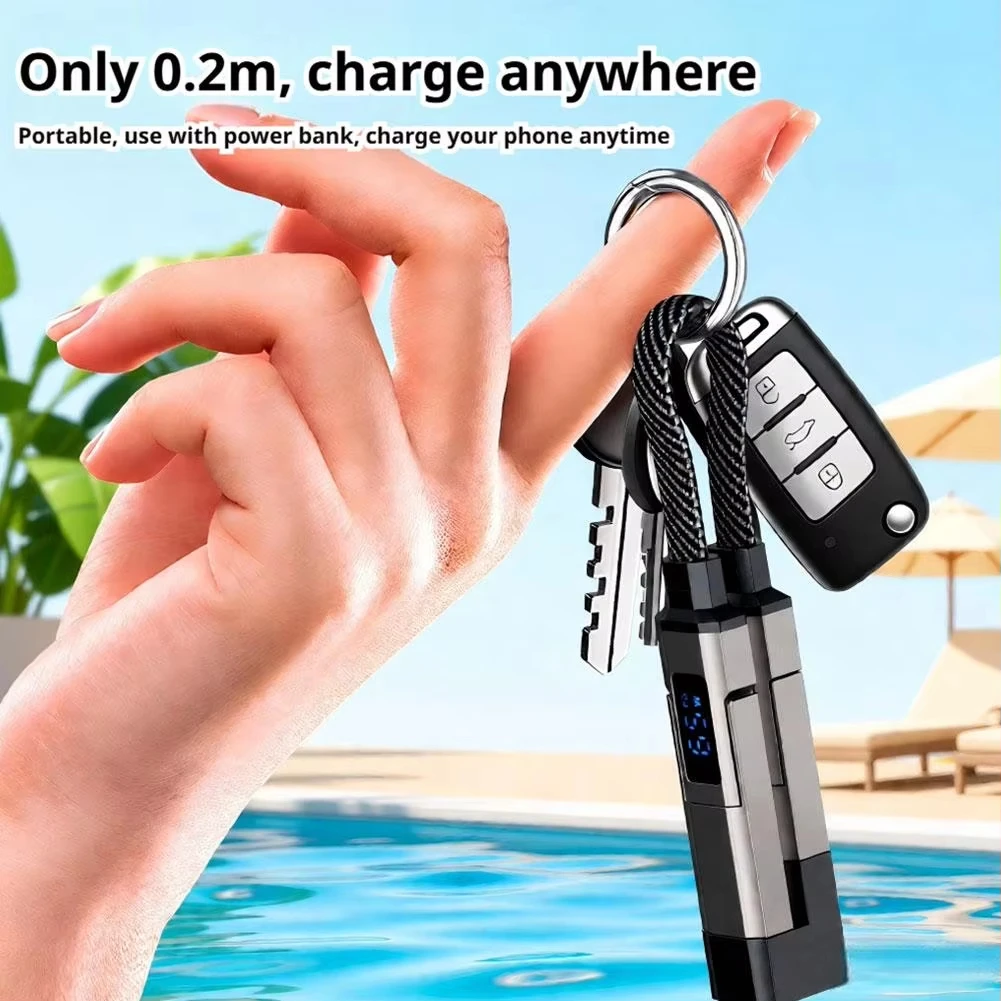 65W 4 in 1 Keychain Charging Cable Digital V/A/W Display USB Type C Portable Fast Charging Cord For iPhone Samsung iPad Laptop