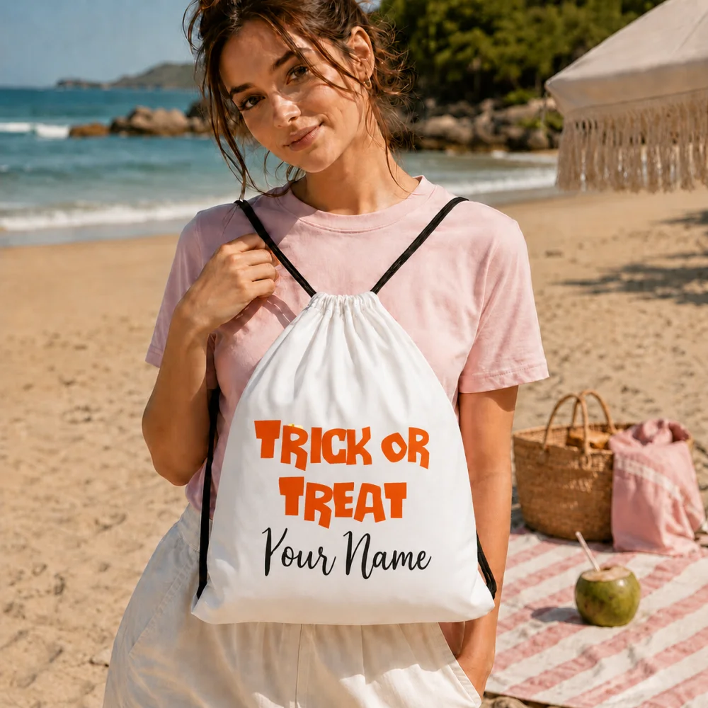 Personalized Trick Or Treat Drawstring Bag Custom Name Halloween Candy Backpack Halloween Party Gift Sack Storage Bag