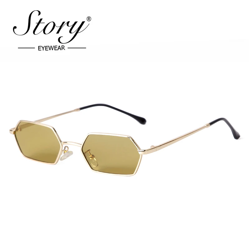 STORY Fashion Metal Hexagon Sunglasses Women Men 2024 Brand Designer Vintage Yellow Small Frame Rectangle Sun Glasses S9537A