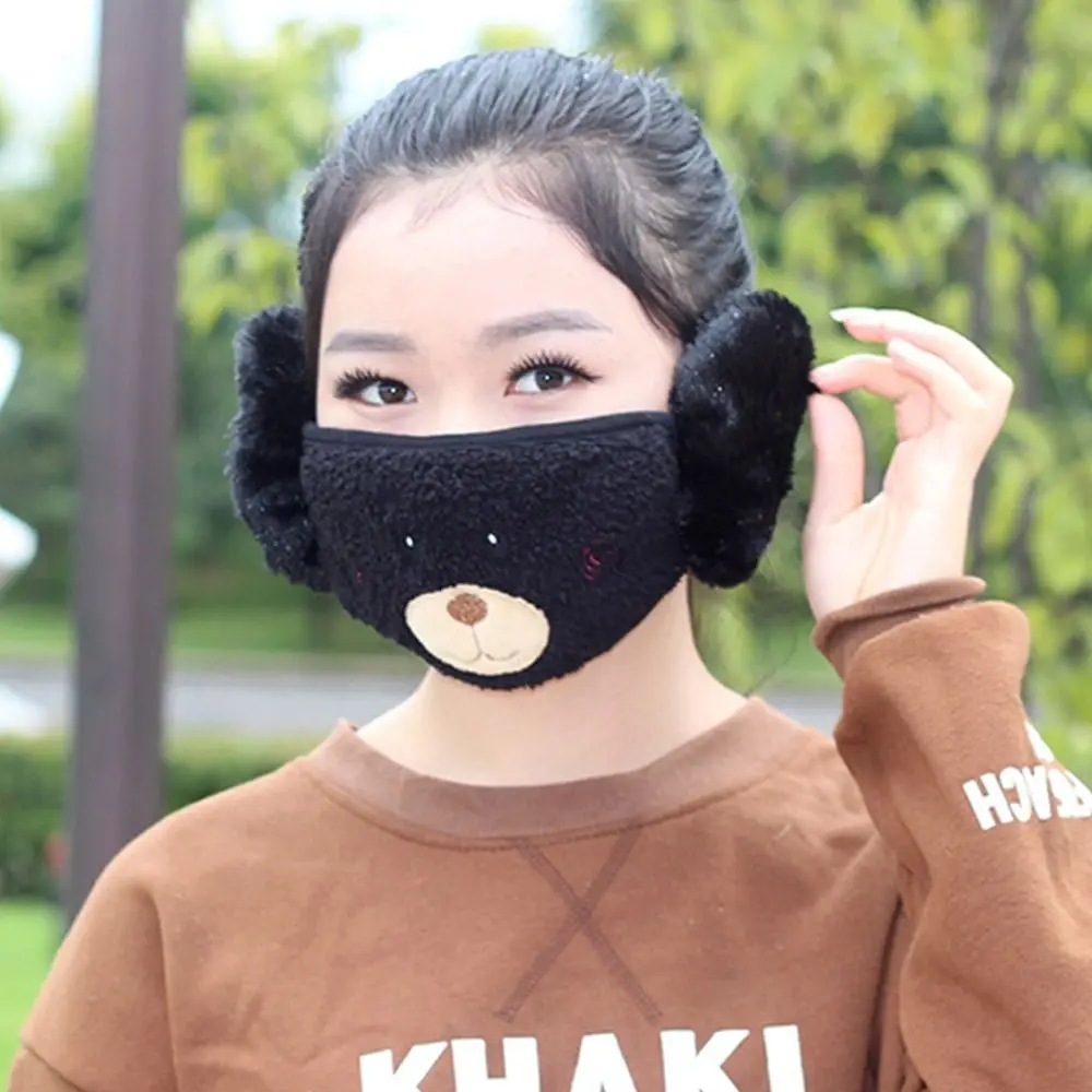 Daily Winter Warm 2 in 1 Mask Earmuffs Cold-proof Windproof Ear Warmer Breathable Thicken Plush Mouth Cover Outdoor Cycling