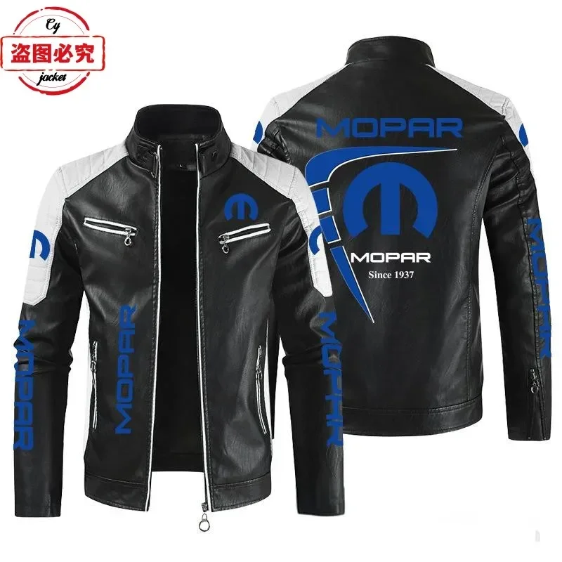 Mopar Logo Printed Retro Washed PU Leather Jacket Windproof Autumn and Winter Mopar Car Modification Logo Men's Jacket Workwear