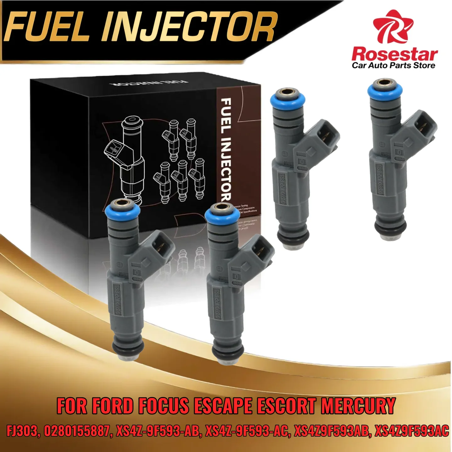 

For Ford Escape 2001 2004 4Pcs Fuel Injector L4 2 0L DOHC 0280155887 XS4Z9F593AB XS4Z9F593AC