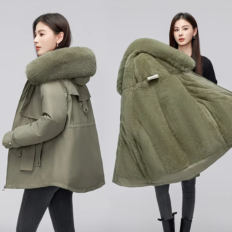 Winter Women's Jacket Fashion New Thicken Warm Wool Liner Hooded Parkas with Fur Female Snow Wear Padded Clothes Plus Velet Coat