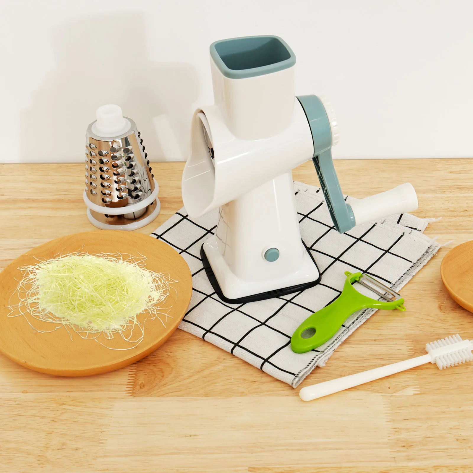 

Rotary Cheese Grater with Handle Manual Rotary Cheese Grater Shredder with 3 Replaceable Stainless Steel Drum Blades