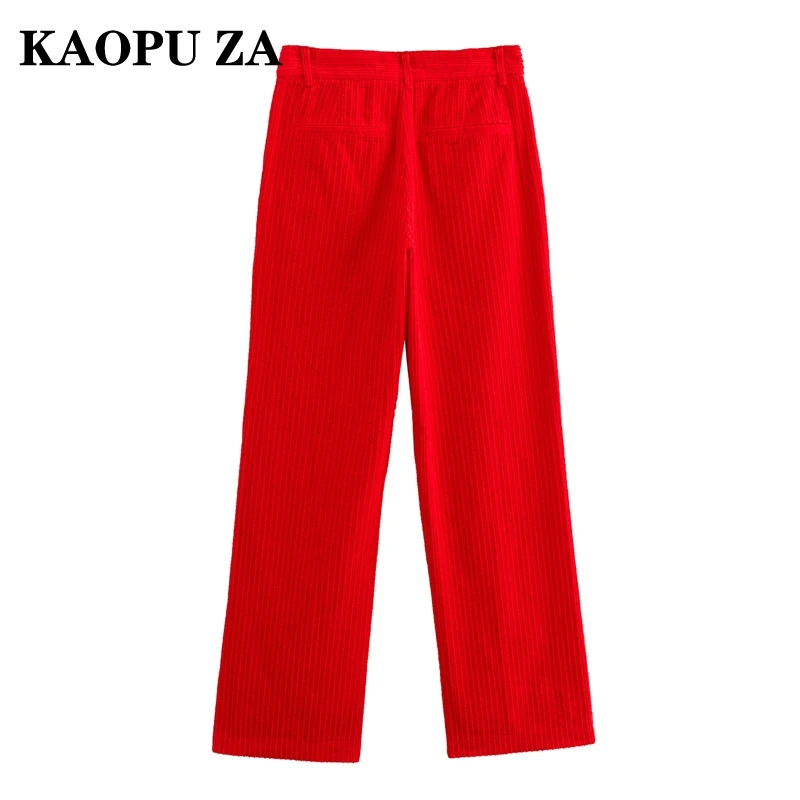 KAOPU ZA 2024 New Autumn Woman's Casual Solid Color zipper Long Pants Wide Leg Pants Female Vintage Button Bottoms Casual Pants