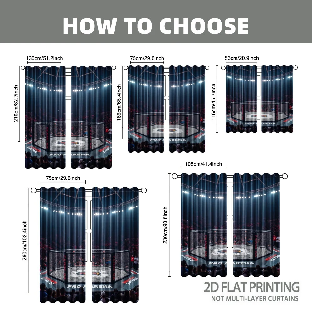 MMA Octagon Cage Curtain Pro Arena Fight Sport Print Drape, Stadium Spotlight Window Treatment for Boys Room Gym Man Cave Decor