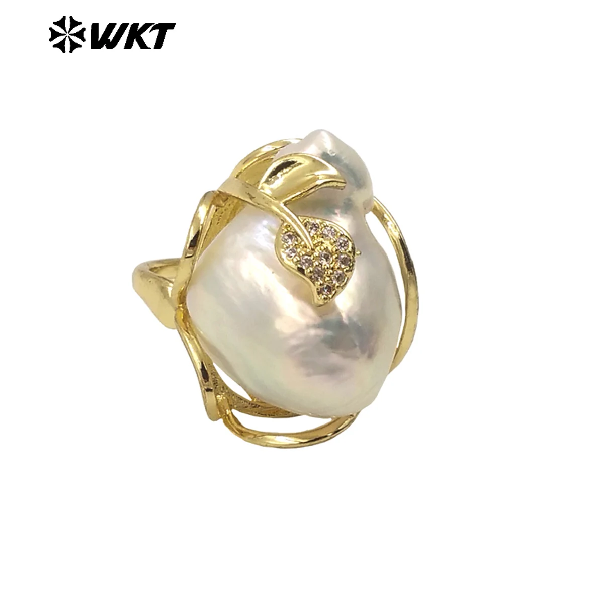 

WT-MPR087 Classic Design With Tiny Cubic Zircon Irregular Shape Baroque Pearl Silver And Gold Rings For Women Daily Decoration