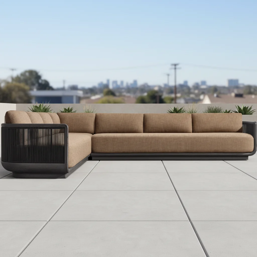 # Outdoor Teak Rope Furniture Luxury Teak Outdoor  L Shape Sectional Chaise Sofas