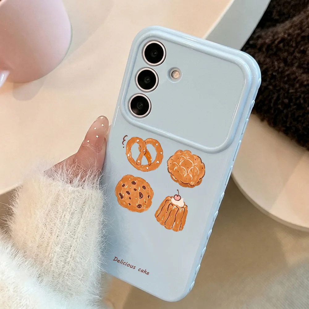 

Sky Blue Hand-Drawn Bread & Dessert Large Window Phone Case for Samsung Galaxy A56 A54 A36 A37 A55 5G A06 A07 A15 A16 4G Cases