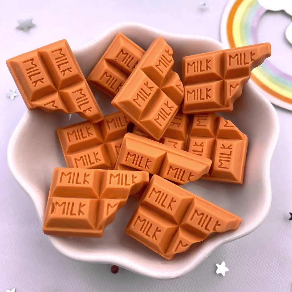 10PCS Resin Kawaii Simulation Milk Chocolate Flatback Cabochon Candy Figurine Home Decor DIY Scrapbook Craft Bow Accessories OM4