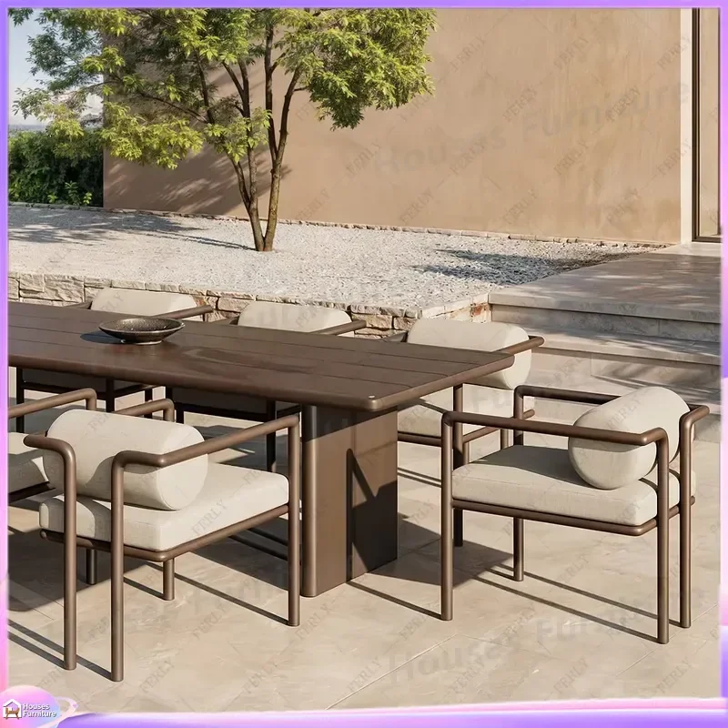 Modern 8 Seater Outdoor Dining Set Aluminum Garden Table and Chairs with Cushions All Weather Patio Furniture for Terrace