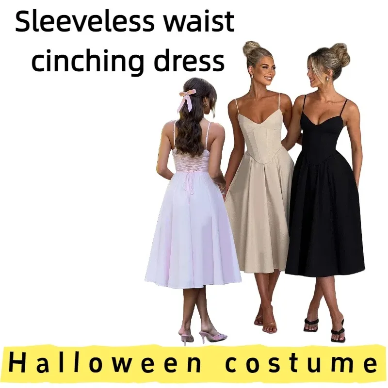 

Women's French Retro Sleeveless Waist Cinched Dress for Daily Wear Casual Outings Weekend Gatherings Summer Trips
