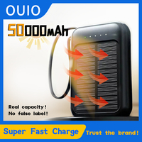 50000mAh Solar Power Bank Built Cables Fast Charger 2 USB Ports External Charger Power Bank LED Light For Iphone Samsung  Xiaomi