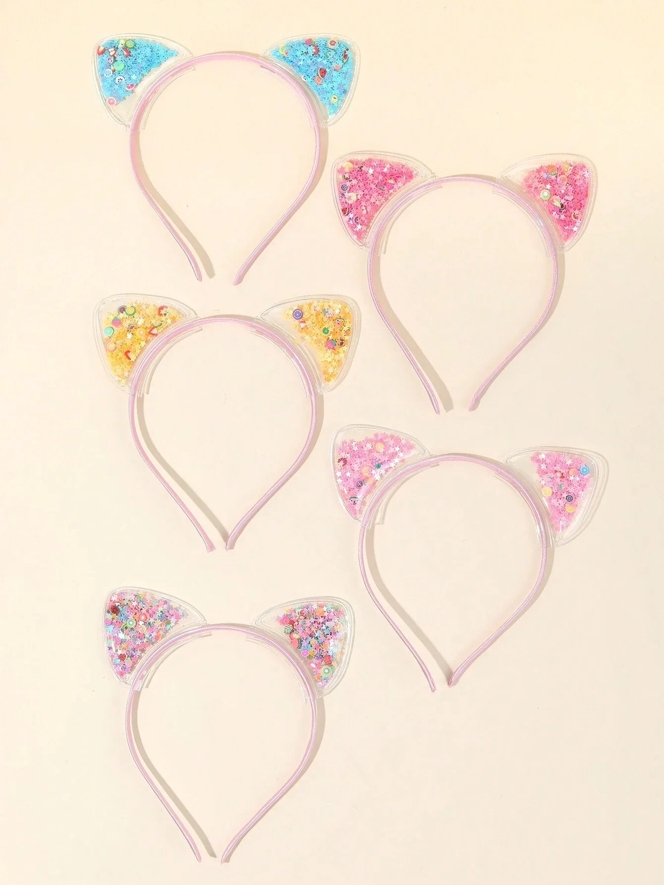 

5pcs Set Cute Cartoon Cat Ear Sequin Headbands For Adults, Multicolor Hair Accessories
