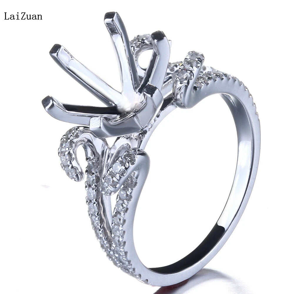 Recommend! 10K White Gold 9MM Round Cut Semi Mount Prong Setting Diamond RING