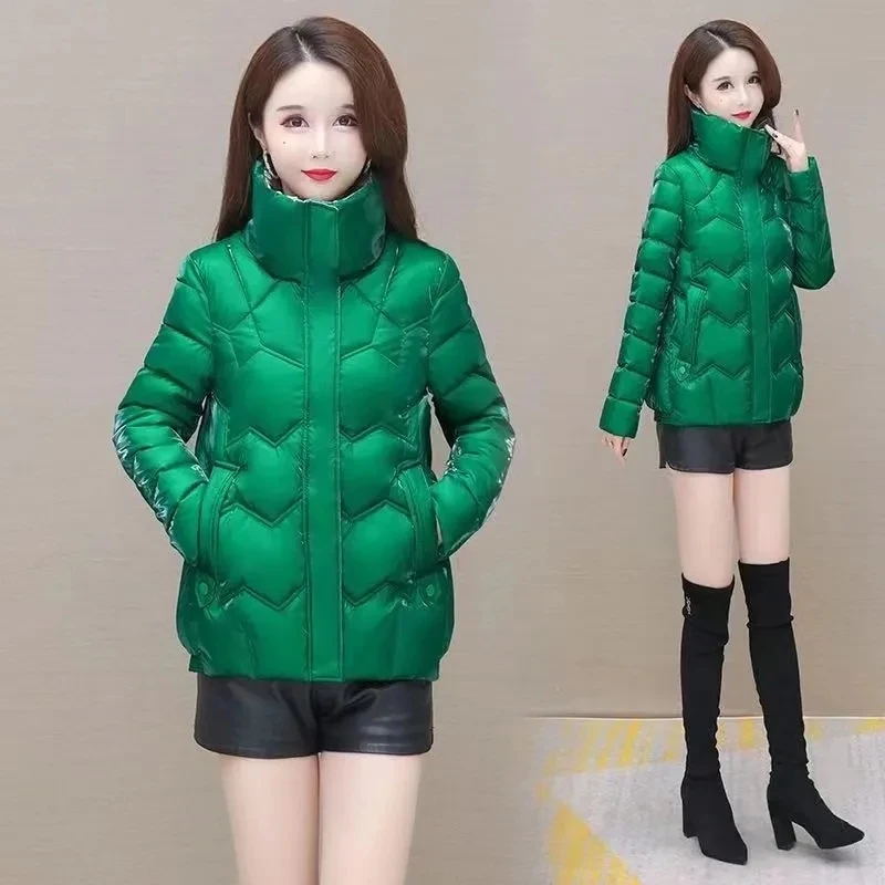 

Winter Women's Pearl Glossy High End Down Cotton Jacket New Korean Warm Short Cotton Padded Jacket Female Outerwear Mujer Coats