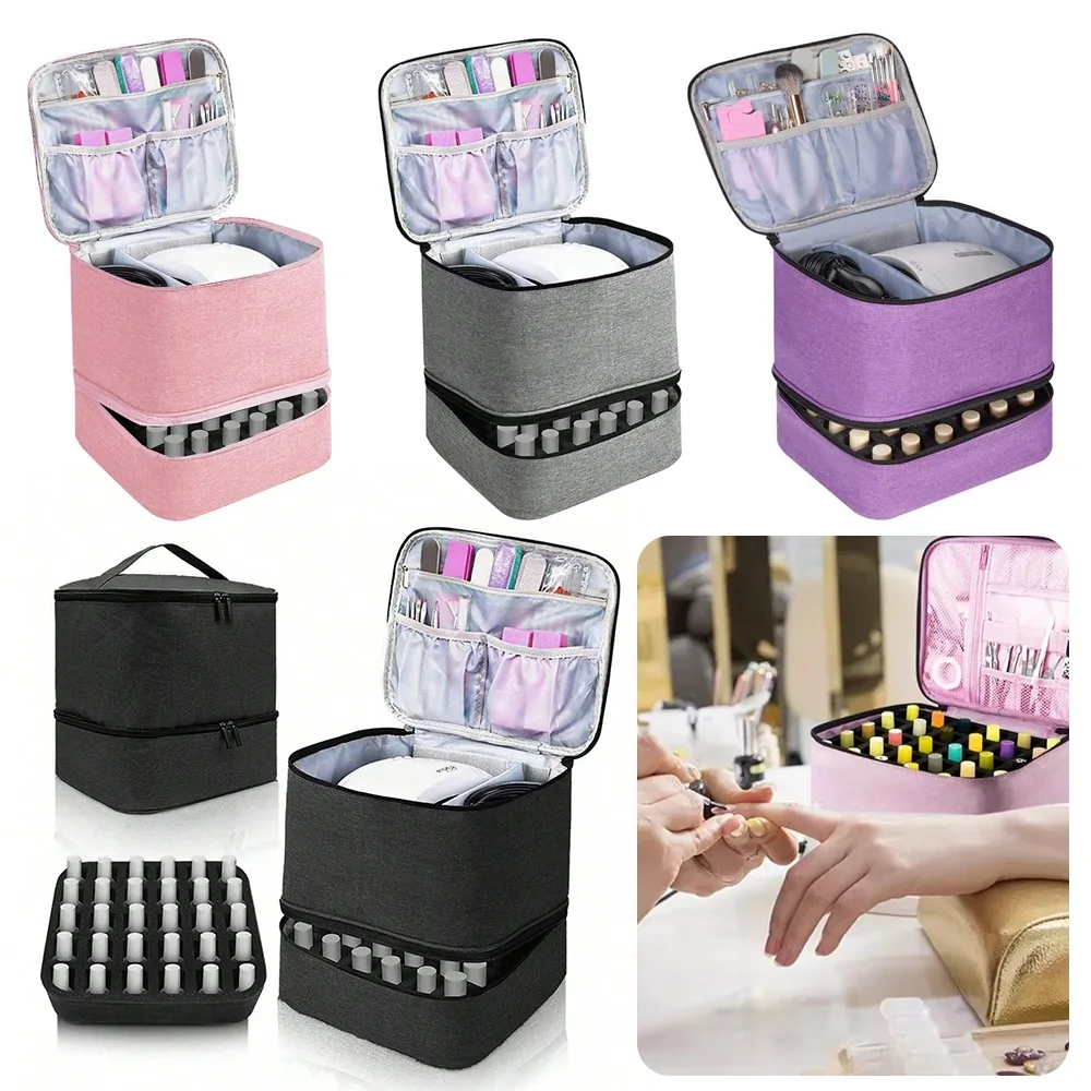 Large Capacity Portable Nail Polish Storage Bag Double Layer 30 Compartment Manicure Bag with Handle Essential Oil Bag