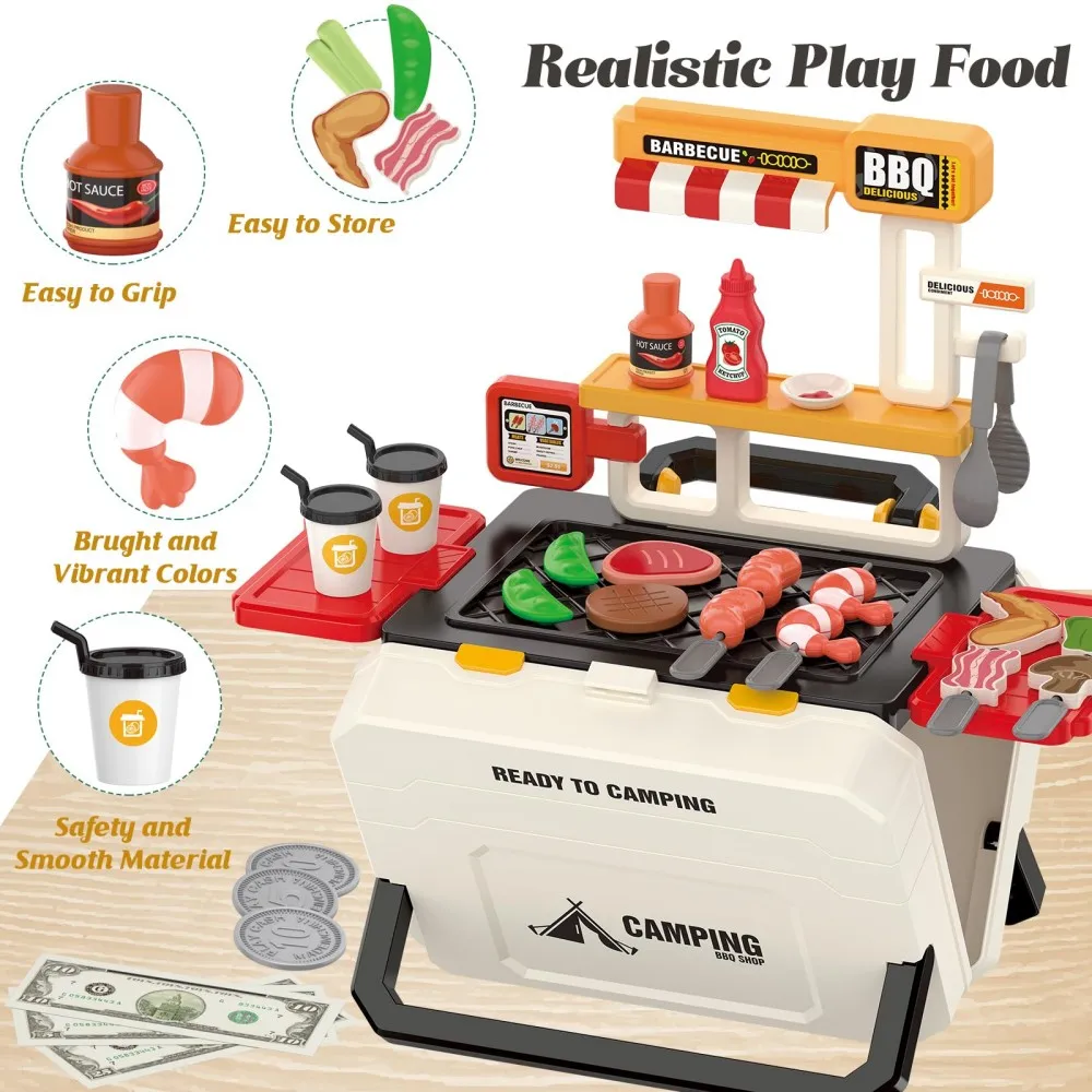 Mini Realistic Outdoor Pretend Cooking Toy Dessert Shop Play Set Portable BBQ Camping Kitchen Play House For Boy Girl