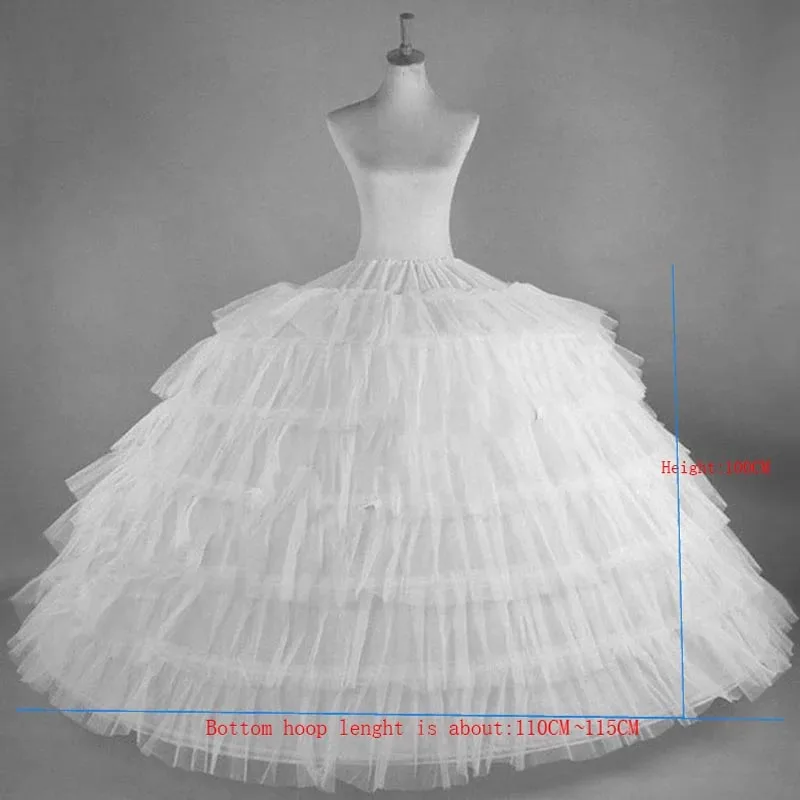 White Tulle Adjustable 6 Hoops Petticoats for Wedding Dress Plus Size Fluffy Woman Ball Gown Underskirt Crinoline