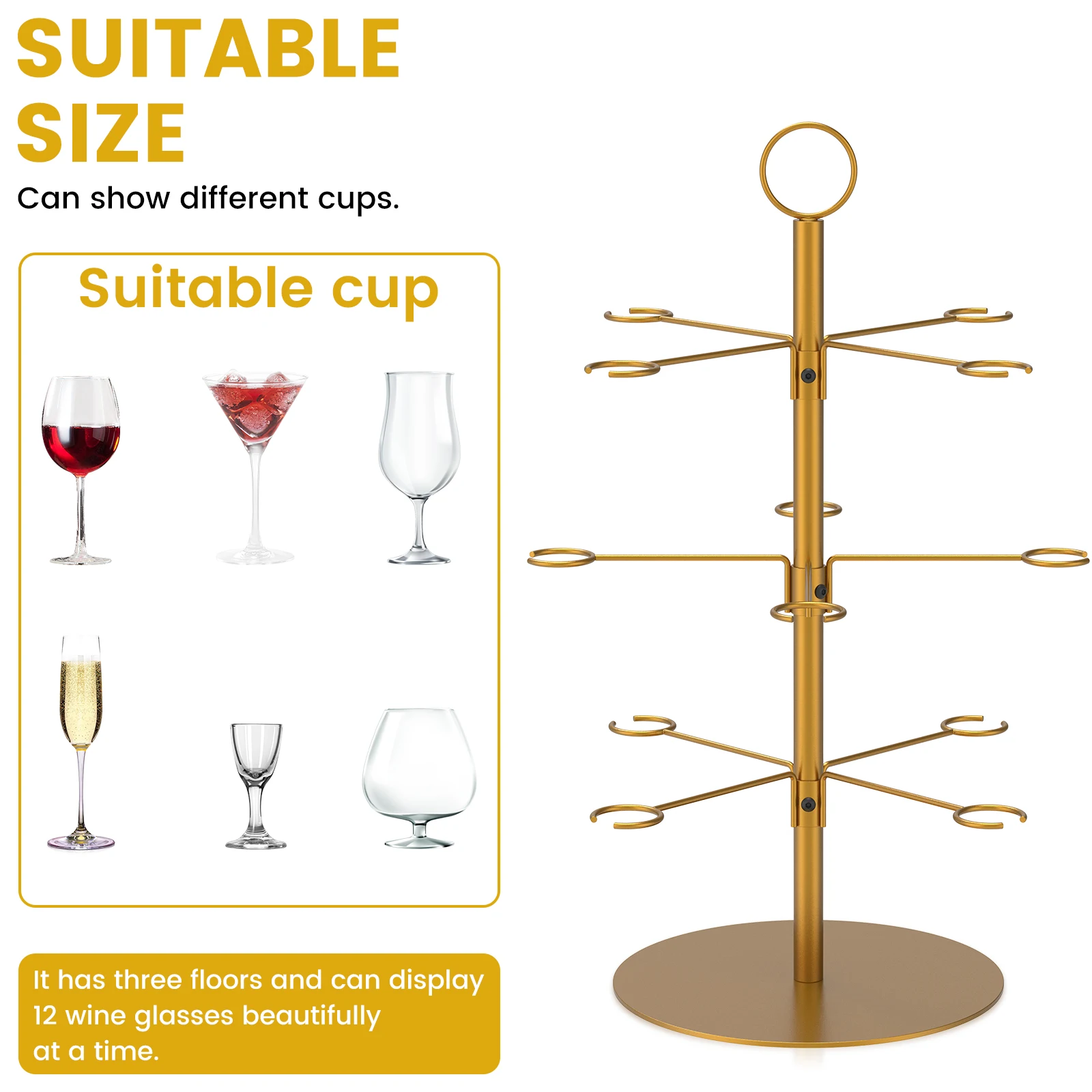 Cocktail Tree Stand 3 Tiers Champagne Display Stand 12 Holders Wine Glass Display Stand Metal Cocktail Tower Stand Champagne