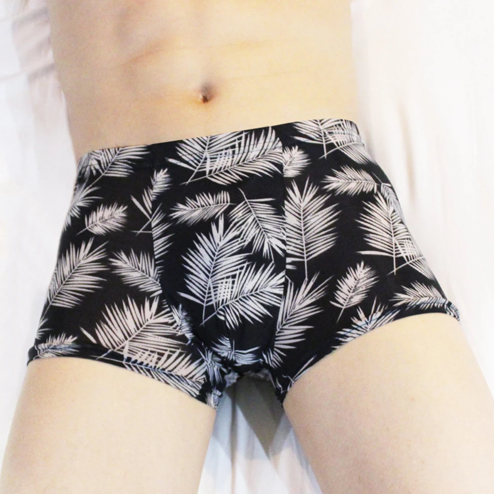 Youth Mid-waist Summer Printed Briefs Sexy Men Ice Silk Seamless Underpants U Convex Pouch Shorts Trunks Sexy Underwear