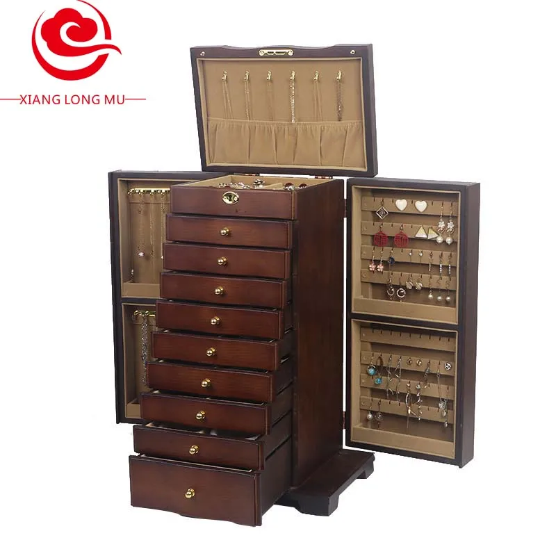 

Ten-story Double-door Jewelry Storage Box Chinese Style Large-capacity Pine Box Luxurious and Strong Necklaces and Pendants.