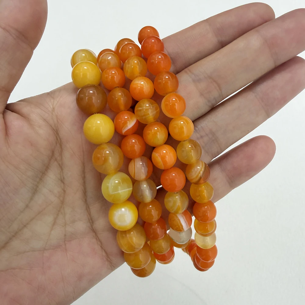 Natural Stone Orange Stripes Agate Round Loose Beads 6 8 10 12MM Pick Size For Jewelry Making