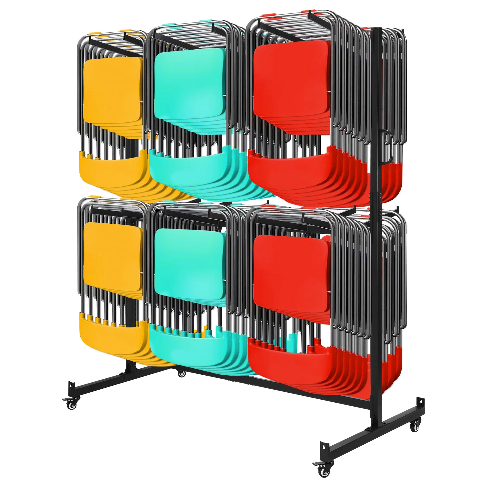 Wózek na krzesła składane z 4 kółkami z blokadą, wytrzymały wózek do przechowywania krzeseł składanych, do 42 krzeseł i 12 stołów
