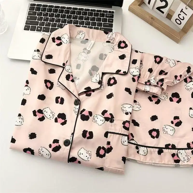 만화 헬로 키티 파자마 세트 여성용 실내복 야외용 Y2K 애니메이션 달콤한 가정복 학생용 귀여운 홈웨어 소녀 선물