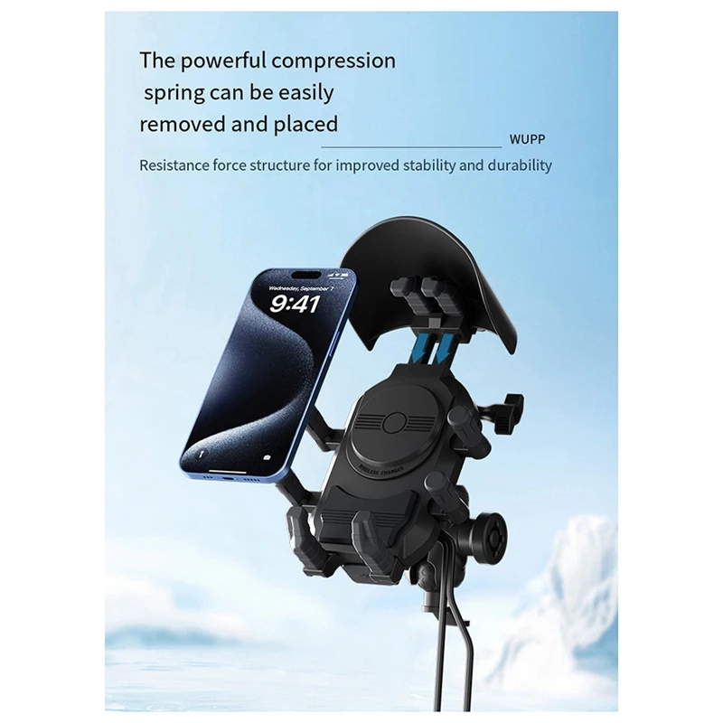 

New Handlebar Mount 15W Wireless Charging Shockproof Bike Cellphone Support Anti-Theft Mobile Phone Mount Waterproof-VVBC