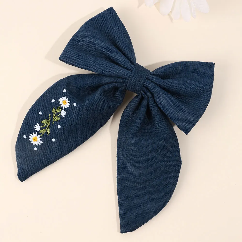 Fashion Embroidered Hair Clips Korean Hair Bows Clip Children Ribbon Bowknot Hairpin Handmade Kids Barrettes Girls Headwear