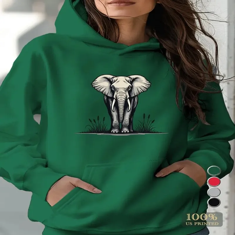 

Зима-Осень Одежда больших размеров Женская толстовка оверсайз Красный слон Line Art Design Круглый вырез с длинным рукавом Удобная