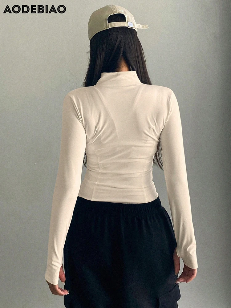 AODEBIAO Autumn Winter Women Jacket Coat Long Sleeves Fashion Turtleneck Slim Coat Casual Cardigan Jacket Hoodie Lady Streetwear
