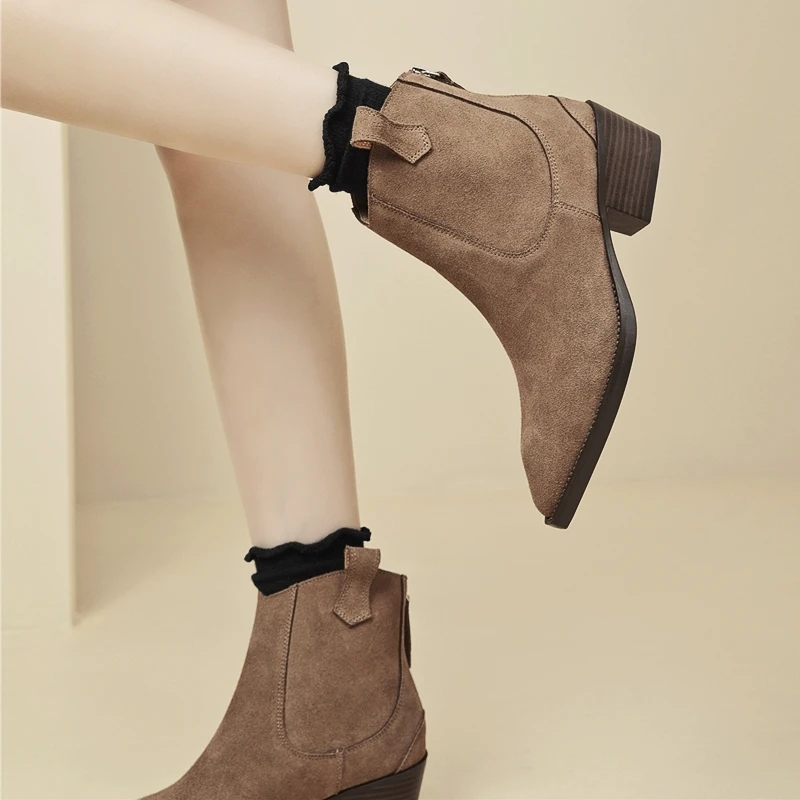 AIYUQI Damen-Stiefeletten 2026, neue Western-Cowboy-Stiefel mit spitzer Zehenpartie und Reißverschluss für Damen, Arbeitsstiefel mit Blockabsatz für Damen – Detail 10