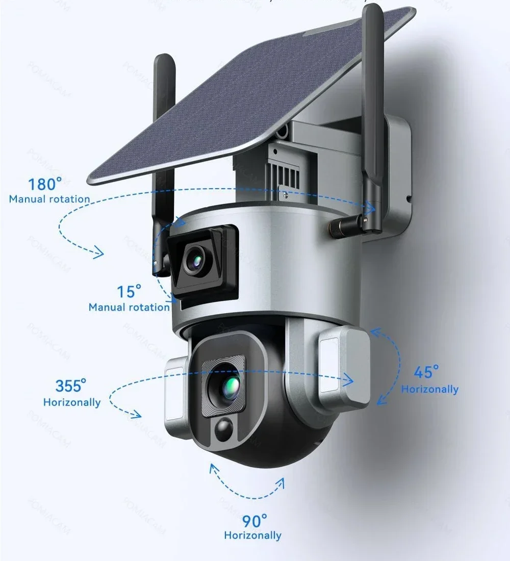 Y5 Dual camera Solar Camera Two-way voice Full-Color Night Vision 5W Solar Panel Built-in Battery 4G/WIFI 4X/10X Optical Zoom