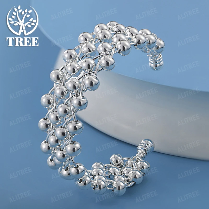 

925 Sterling Silver Full Bead Open Bangles For Women Engagement Wedding Party Exquisite Gift High Quality Jewelry Accessories