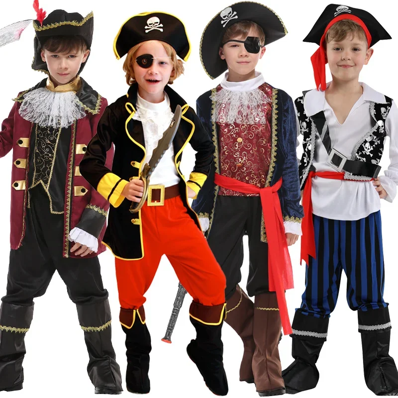 

Carnival Party One Eye Deluxe Pirate Captain Hook Buccanee Boys' performance costumes Halloween children's role-playing costumes