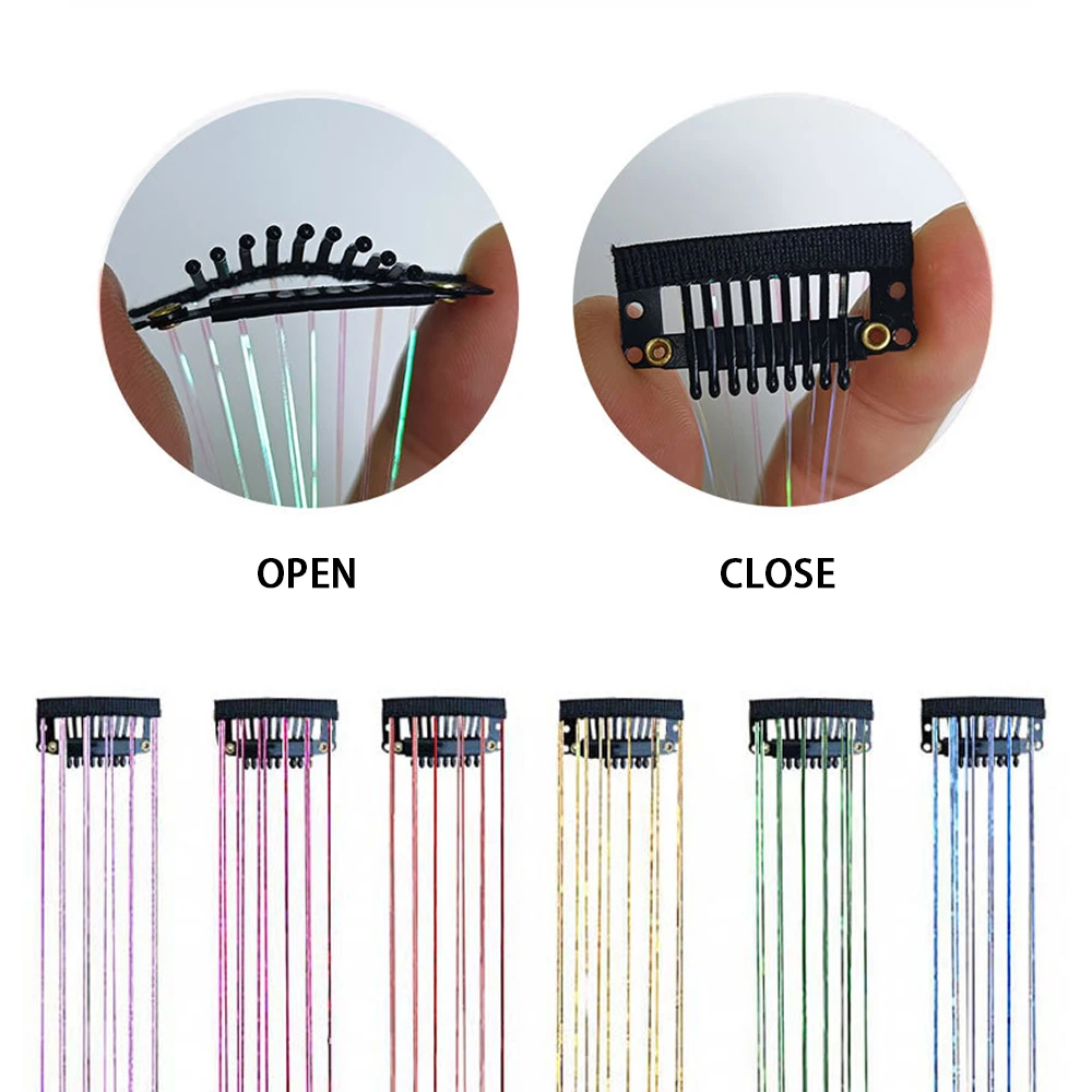 6/12PCS Synthetic Hair Clip One Piece Women Glitter Tinsel Hair Extensions Hair Tinsel Kit Heat Resistant Shiny Sparkle Wig image 6