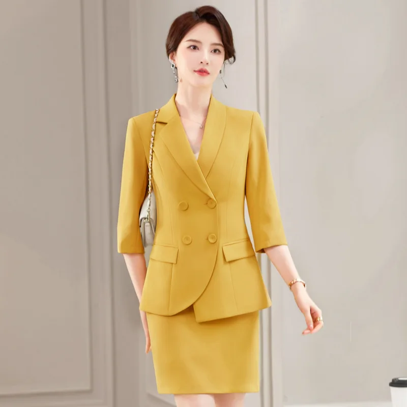 Black Suit Set Women's Summer Business Attire 2023 New High-End 3/4 Sleeve Suit Formal Wear Temperament Office Suits