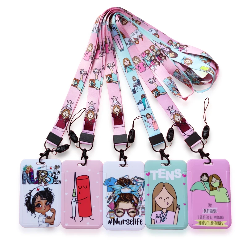 Nurse Life Lanyard Credit Card Holder Neck Strap Cartoon Business Keychain Hang Rope ID Badge Holder Lariat Lasso