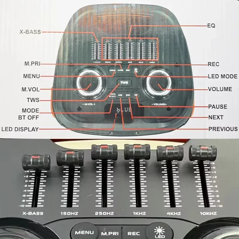 

Large Battery Dual Channel Wireless Audio Speaker Colorful Lighting Card Slot Portable Home Theatre Stage Karaoke Speakers