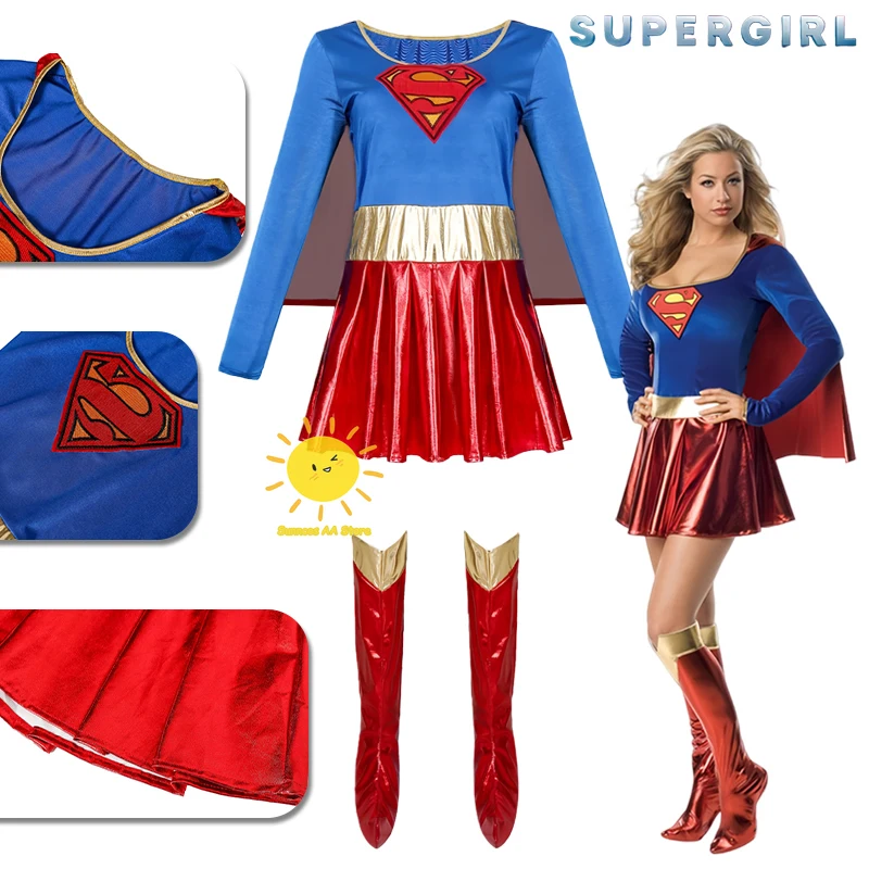 Beast Kingdom Supergirl Cosplay Kara Zor-E Cosplay Kostüme Kleid Fußbedeckungen Supergirl Anzüge Halloween Karneval Cosplay Erwachsene Frauen