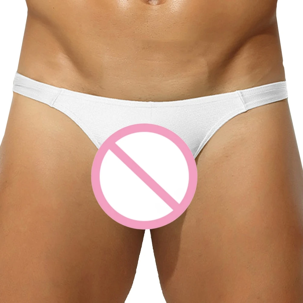 Elastic Men Thong Underwear Breathable Underwear White Men G-Strings 90 Nylon 10 Spandex Solid Color Thin Style